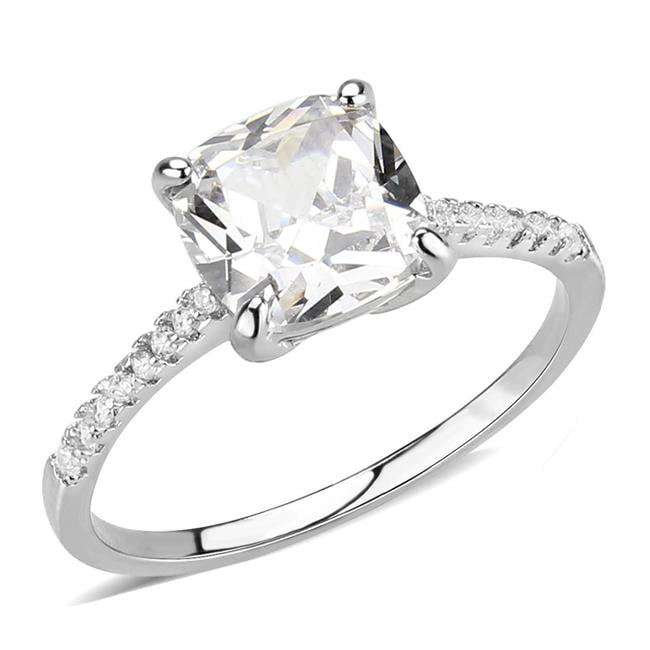 Rhodium Brass Ring with AAA Grade CZ, Clear - Size 7
