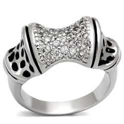 Rhodium Brass Ring with AAA Grade CZ, Clear - Size 6