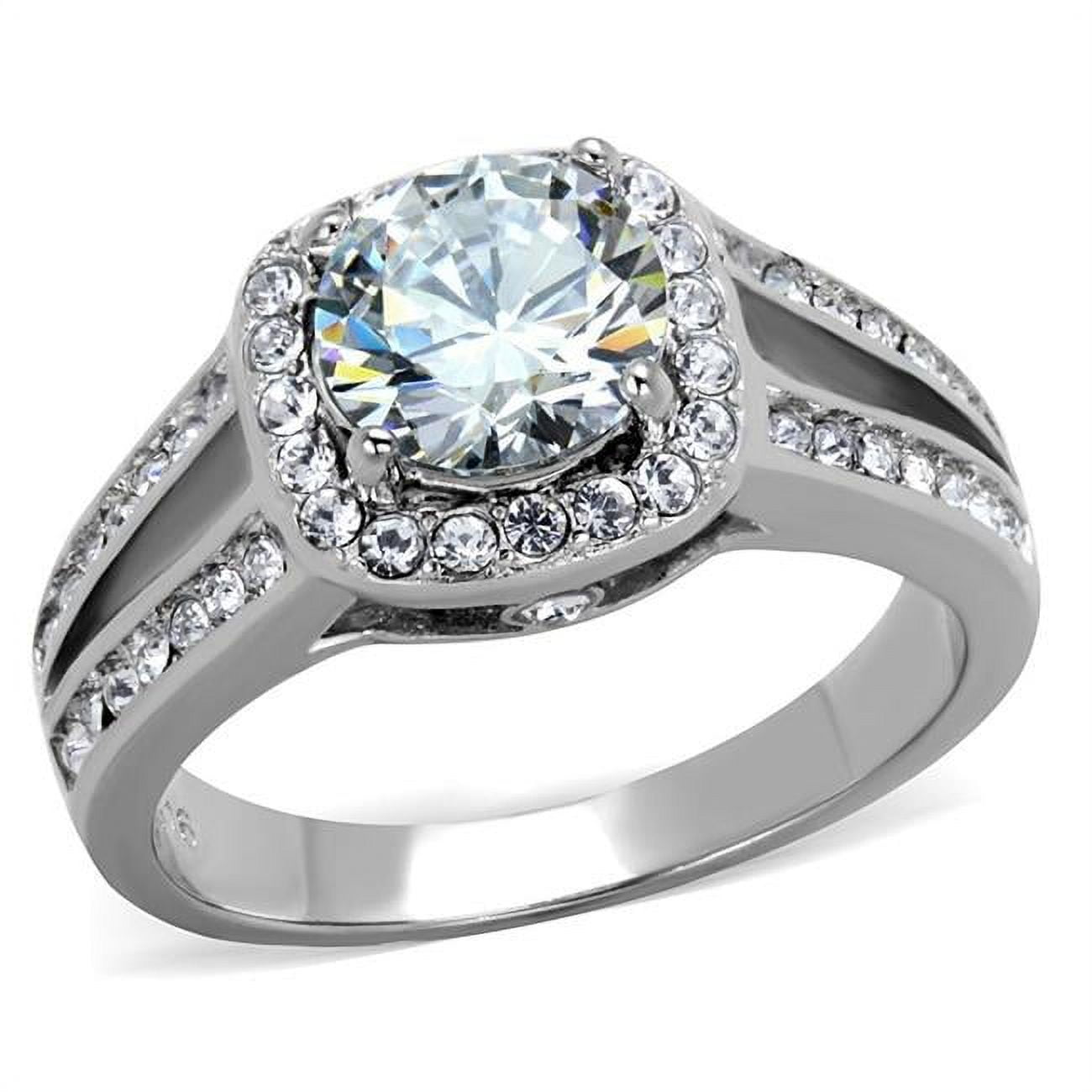 High Polished No Plating Stainless Steel Ring with AAA Grade CZ, Clear - Size 5