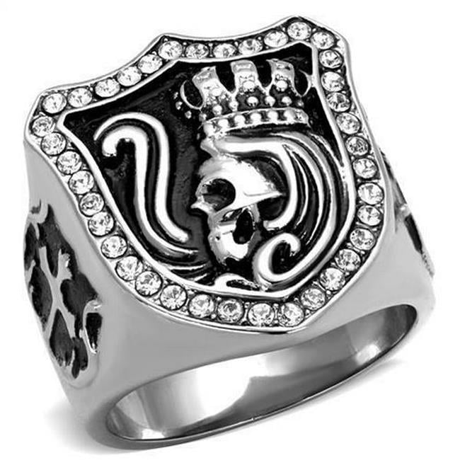 High Polished No Plating Stainless Steel Ring with Top Grade Crystal, Clear - Size 12