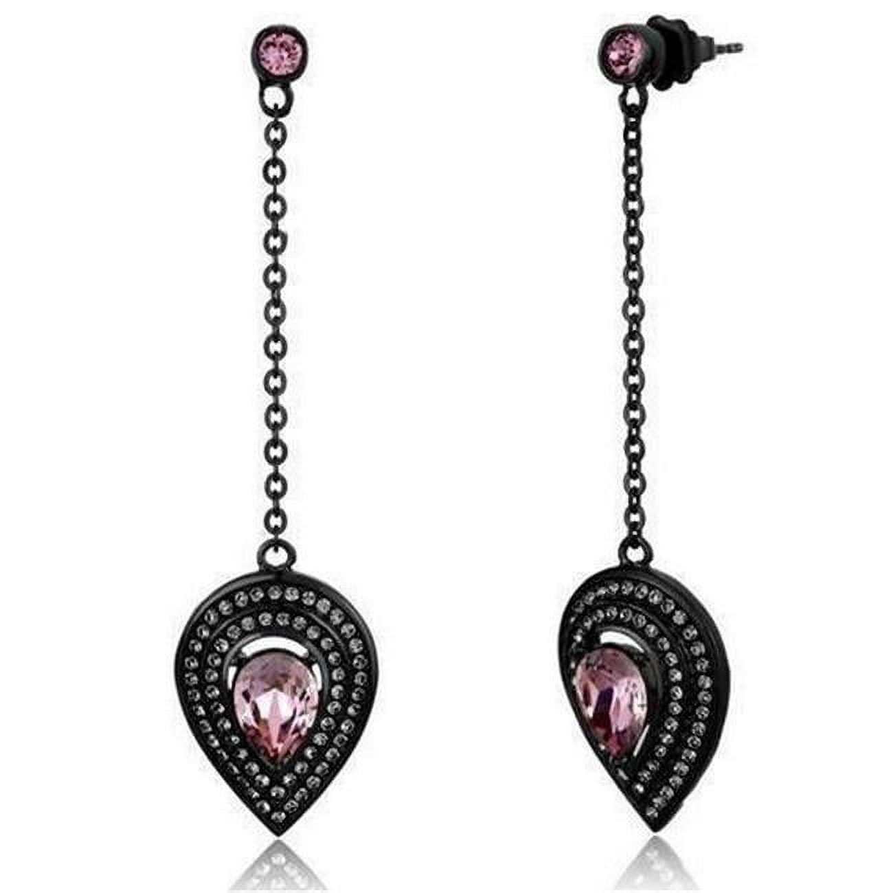 Picture of Alamode TK2380 IP Black Ion Plating Stainless Steel Earrings with Top Grade Crystal&#44; Light Rose