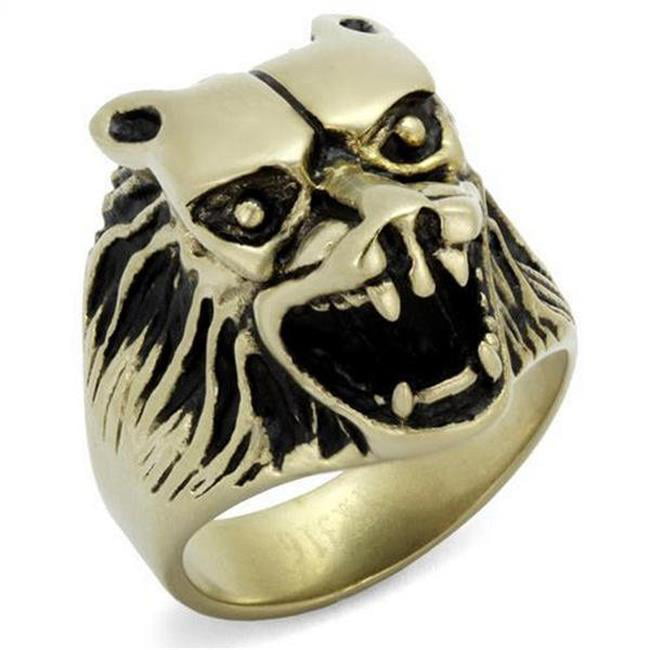 IP Antique Copper Stainless Steel Ring with Epoxy, Jet - Size 10