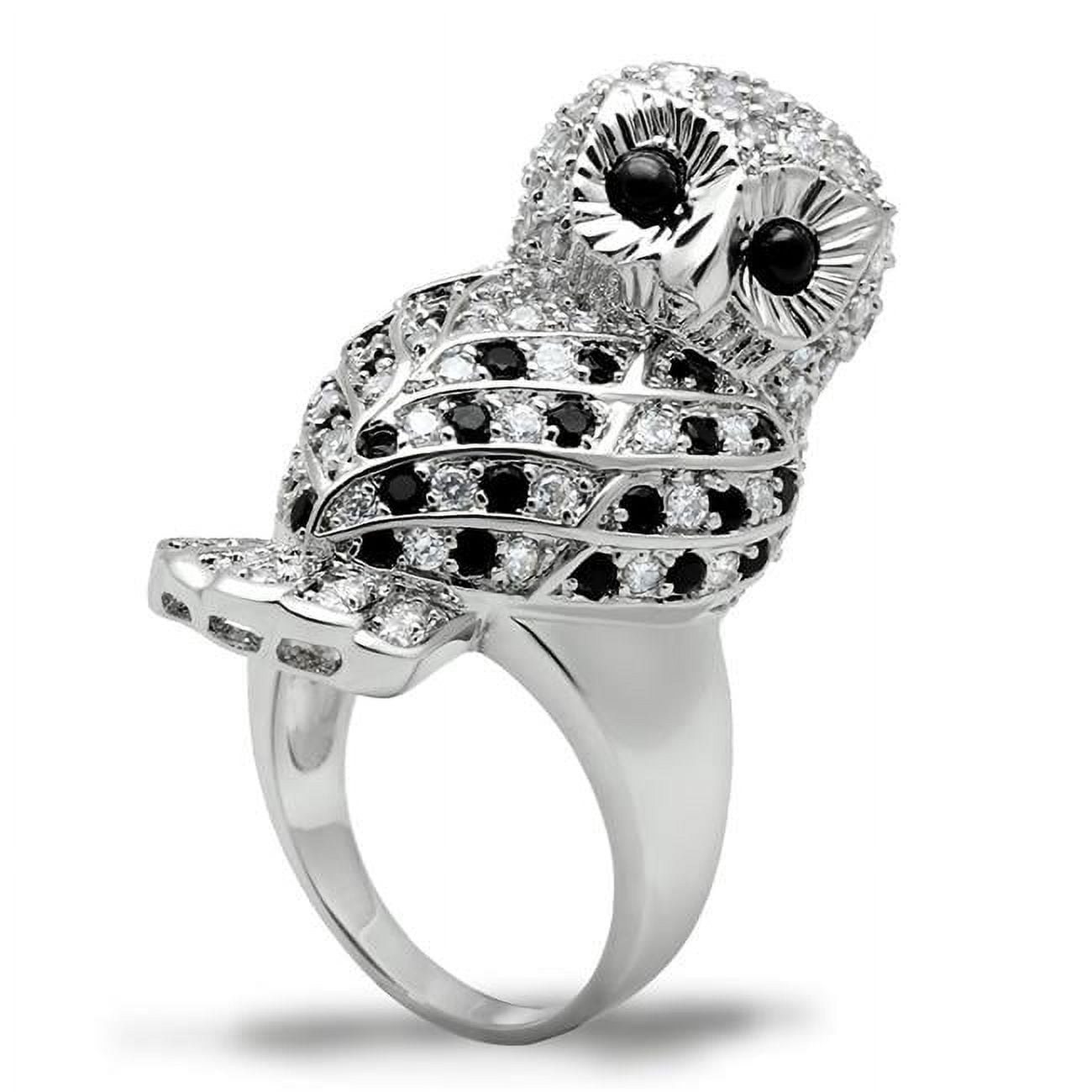 Rhodium Brass Ring with AAA Grade CZ, Jet - Size 6