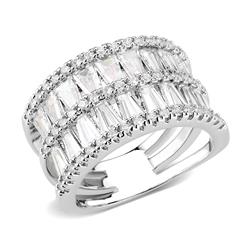 Rhodium Brass Ring with AAA Grade CZ, Clear - Size 10