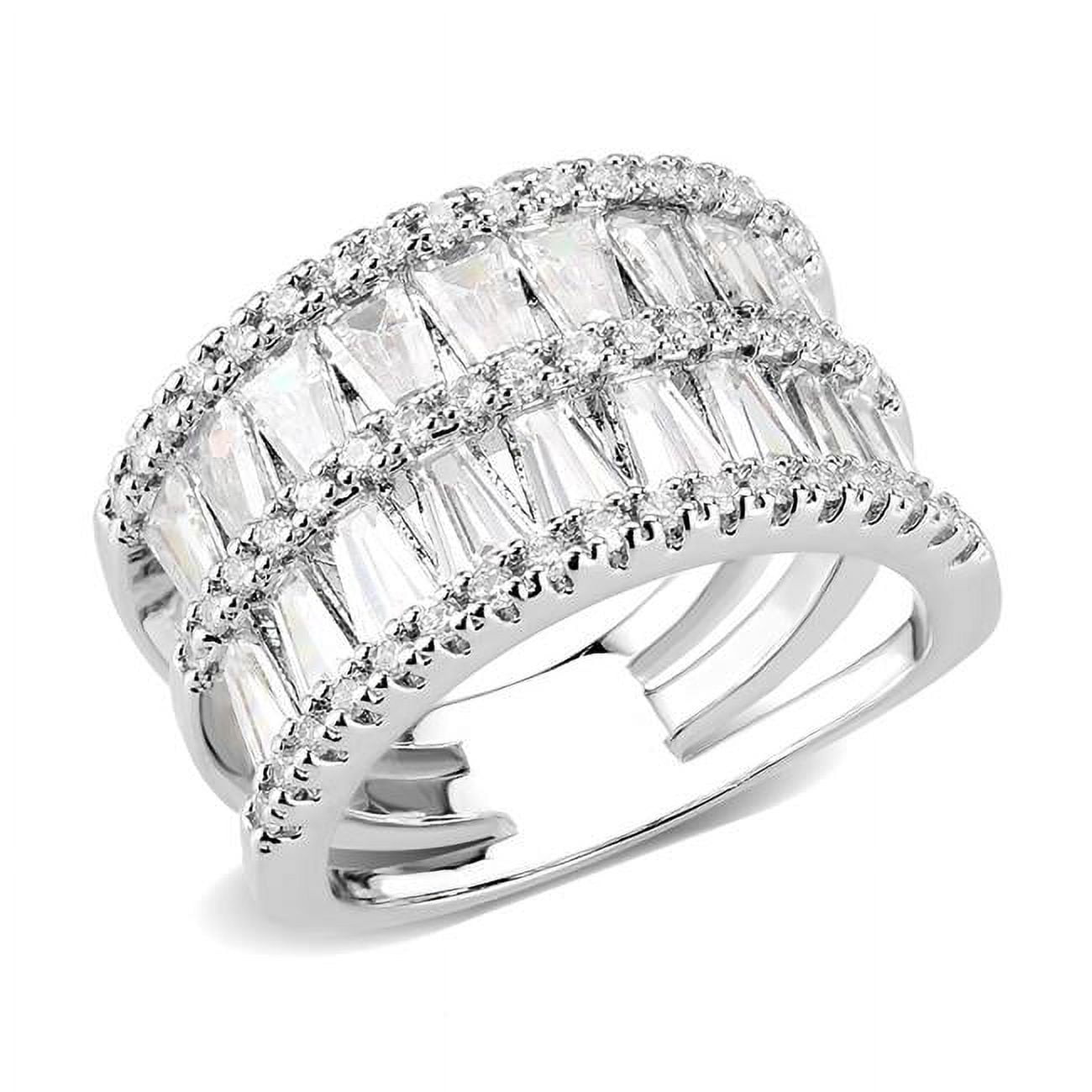 Rhodium Brass Ring with AAA Grade CZ, Clear - Size 5