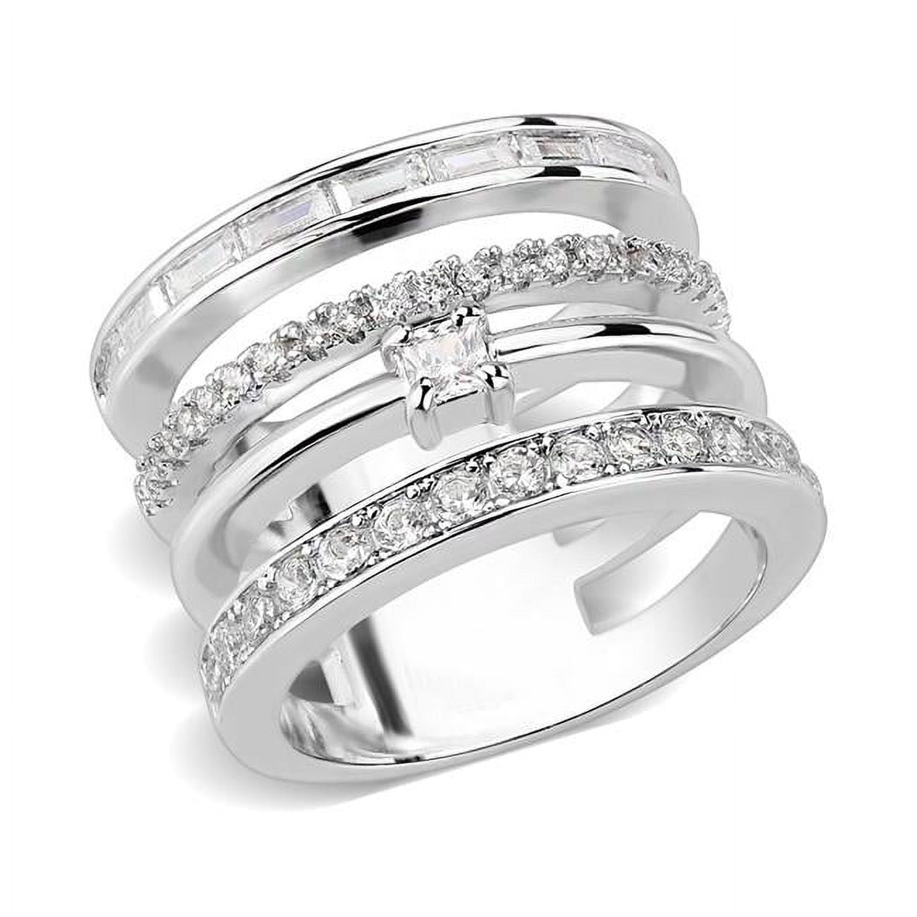 Rhodium Brass Ring with AAA Grade CZ, Clear - Size 8