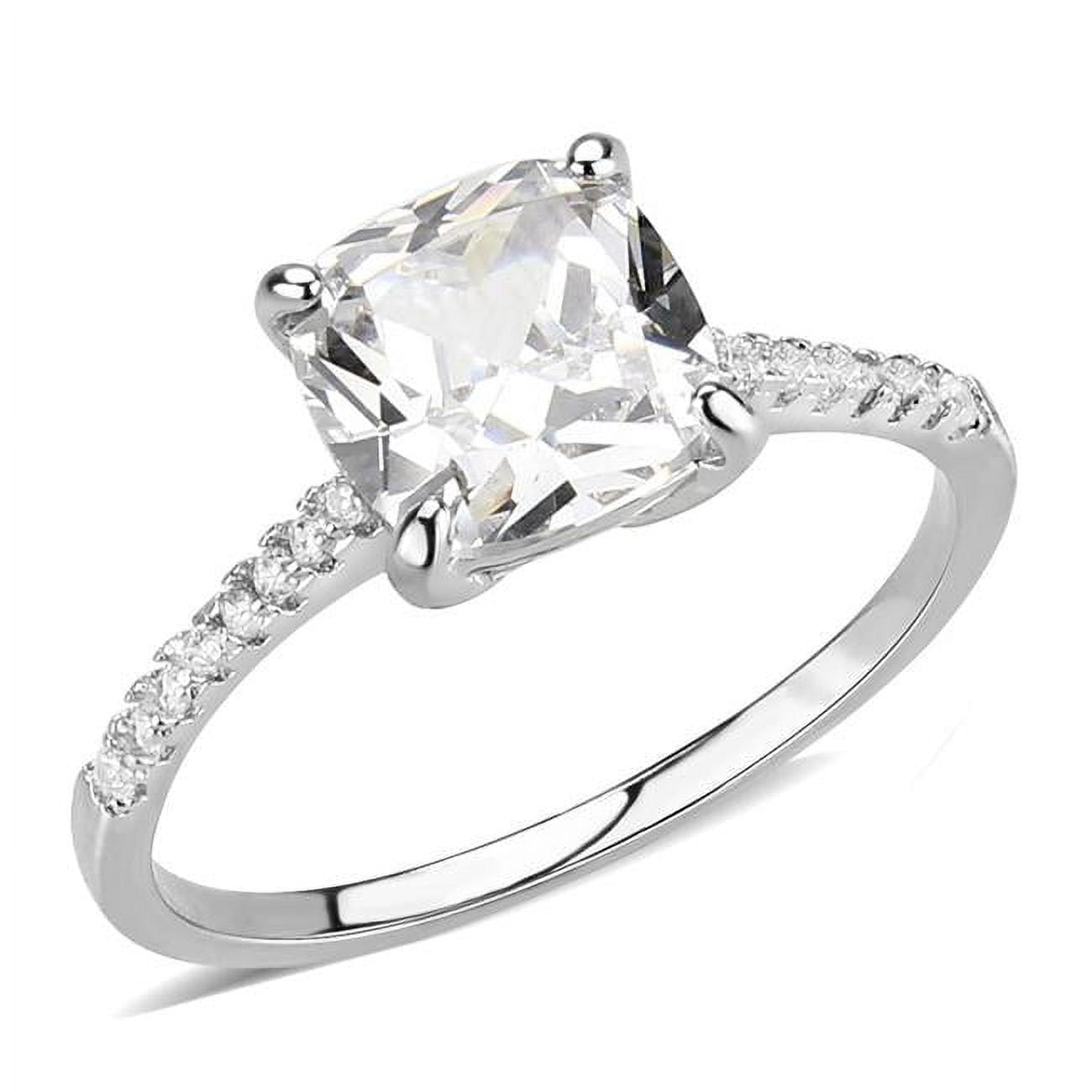 Rhodium Brass Ring with AAA Grade CZ, Clear - Size 6