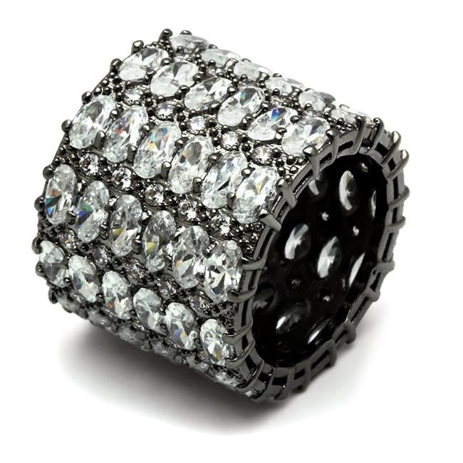 Ruthenium Brass Ring with AAA Grade CZ, Clear - Size 6