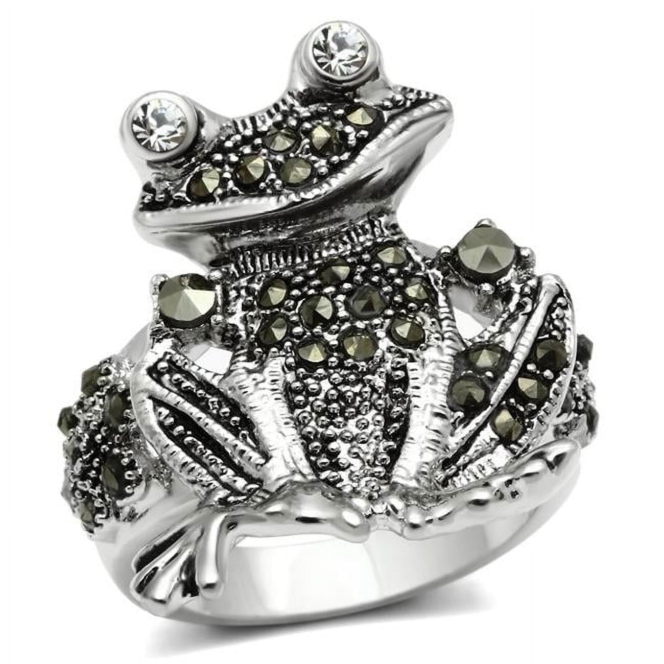 Picture of Alamode 3W205-6 Rhodium Brass Ring with Top Grade Crystal, Clear - Size 6