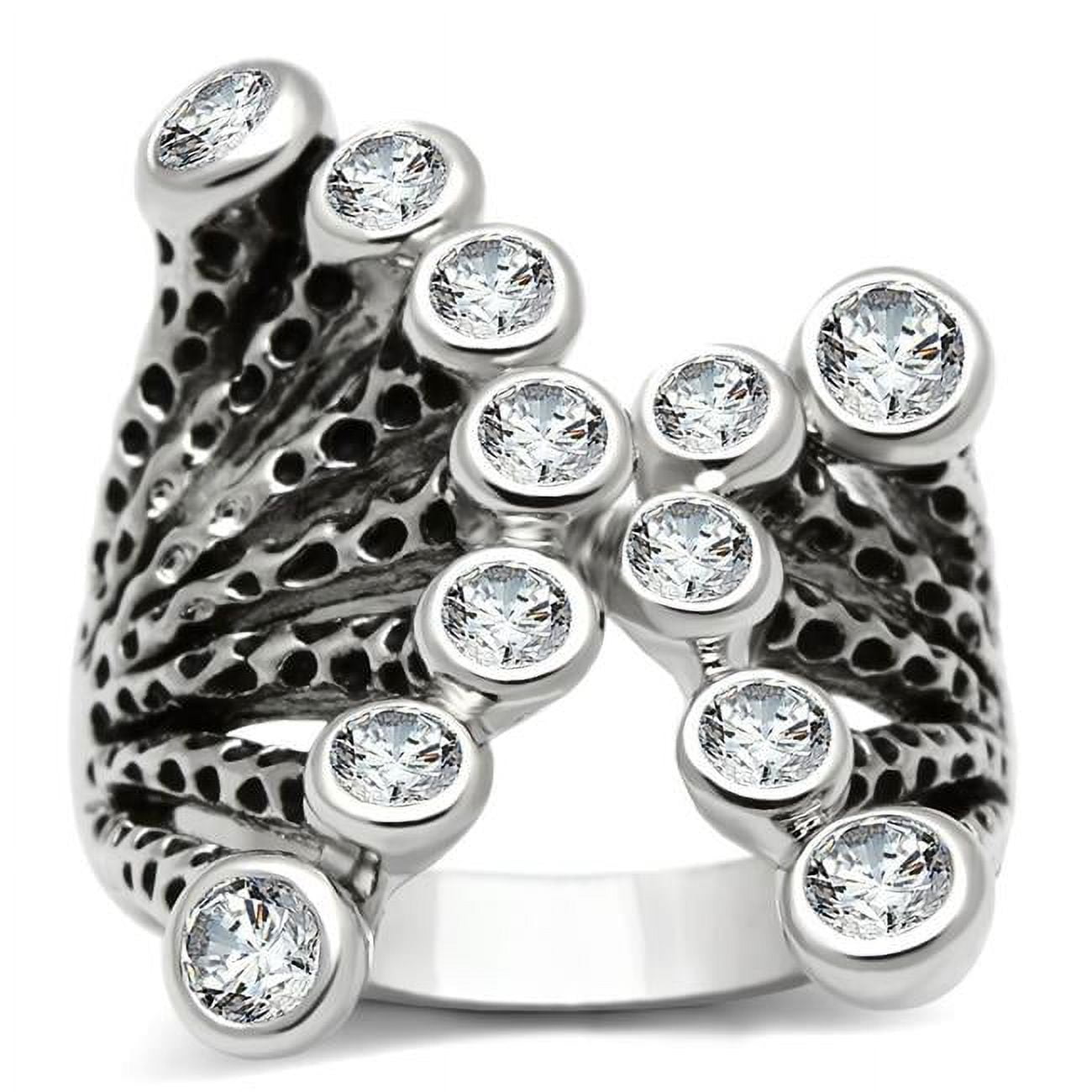Rhodium Brass Ring with AAA Grade CZ, Clear - Size 5