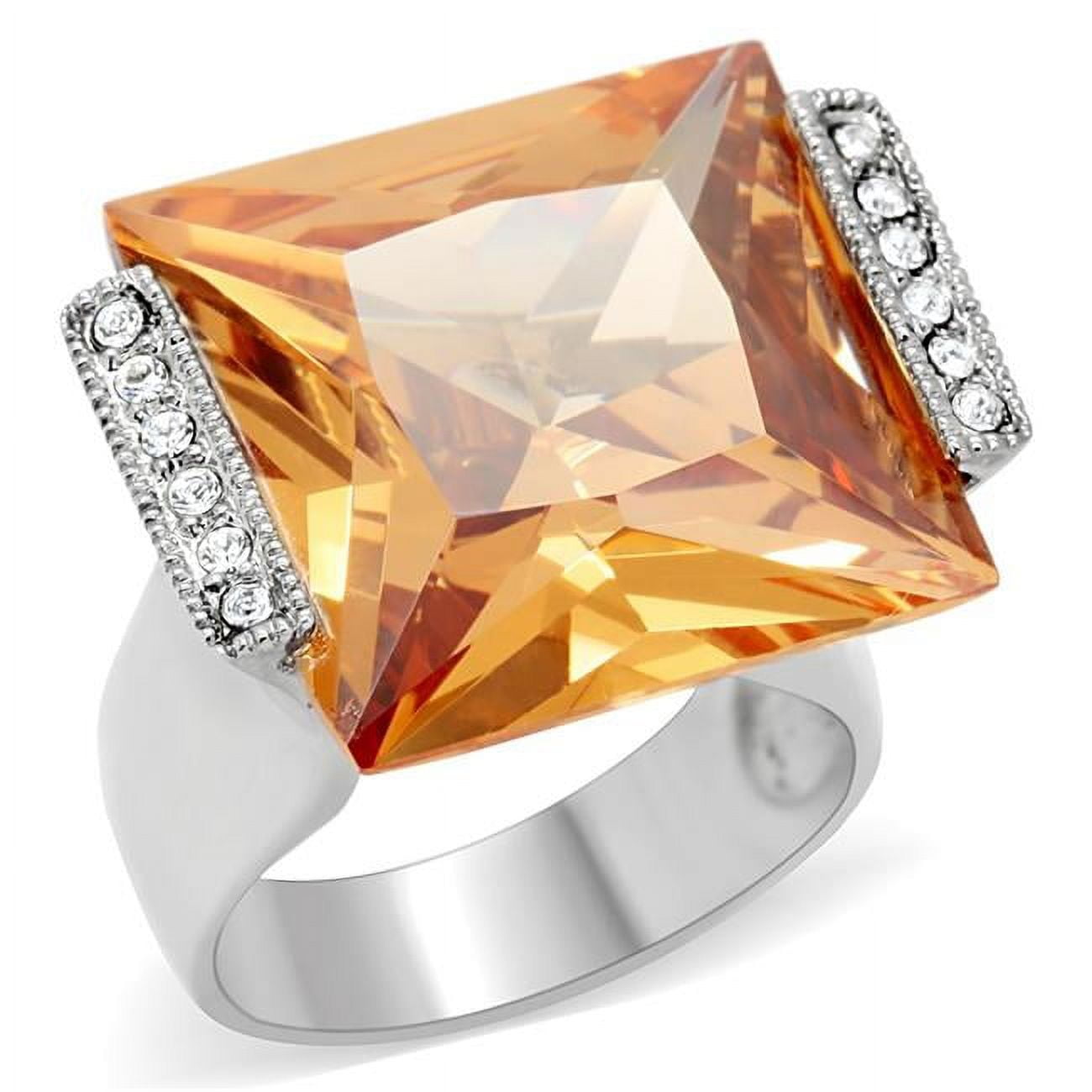 TK174-5 High Polished No Plating Stainless Steel Ring with AAA Grade CZ, Champagne - Size 5