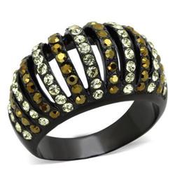 TK1865-5 IP Black Ion Plating Stainless Steel Ring with Top Grade Crystal, Multi Color - Size 5