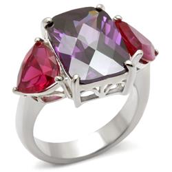 Picture of Alamode 49702-5 High-Polished 925 Sterling Silver Ring with AAA Grade CZ&#44; Amethyst - Size 5