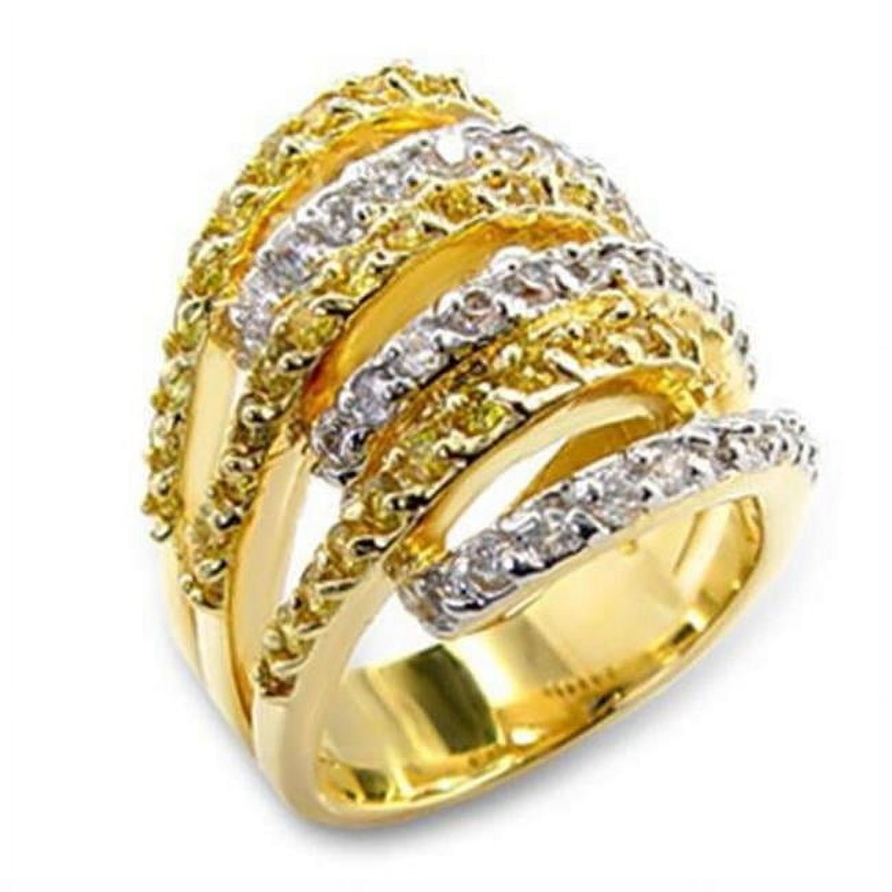 Gold & Rhodium Brass Ring with AAA Grade CZ, Topaz - Size 8