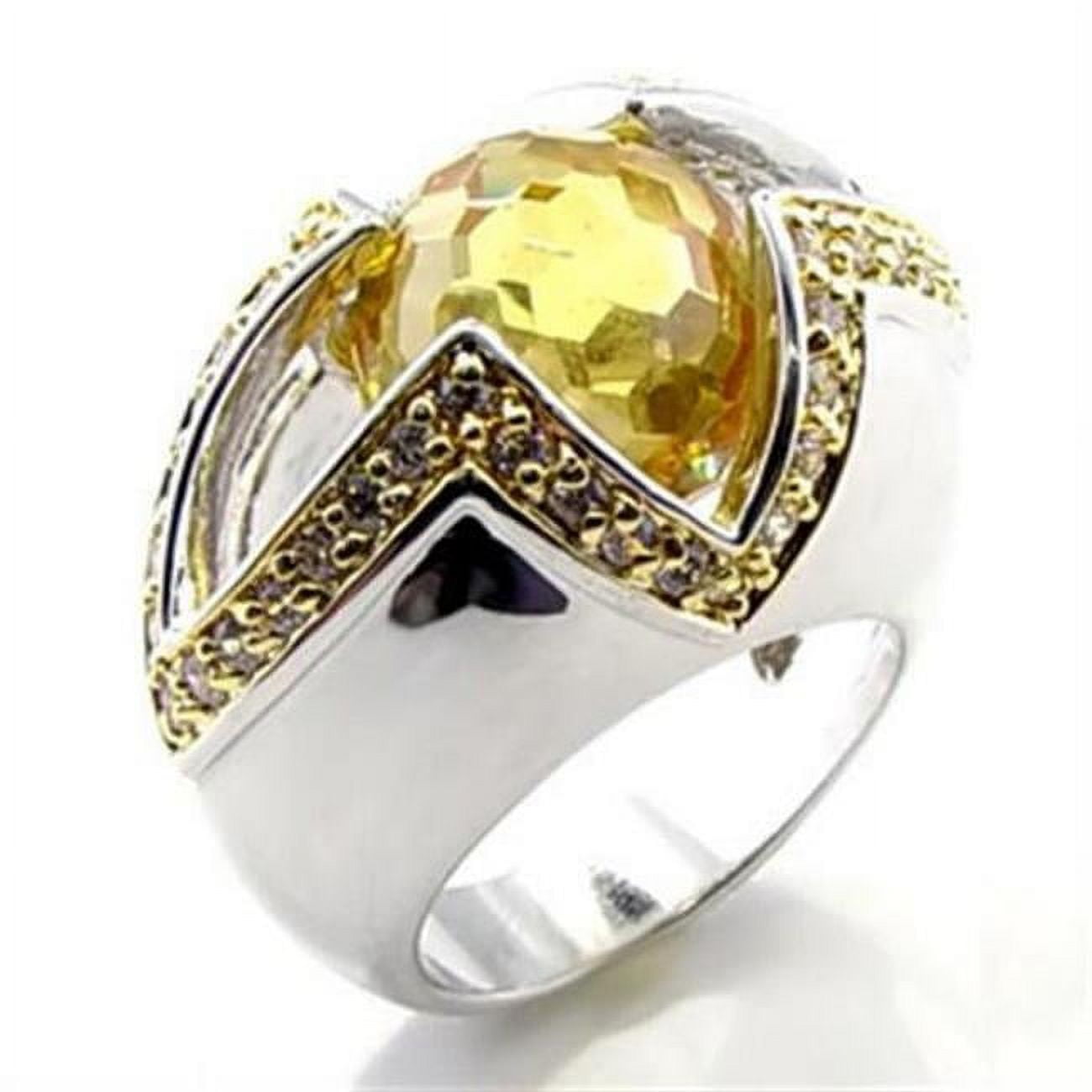 Reverse Two-Tone Brass Ring with AAA Grade CZ, Topaz - Size 8