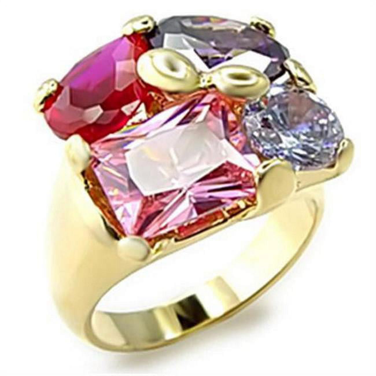 Gold Brass Ring with AAA Grade CZ, Multi Color - Size 11