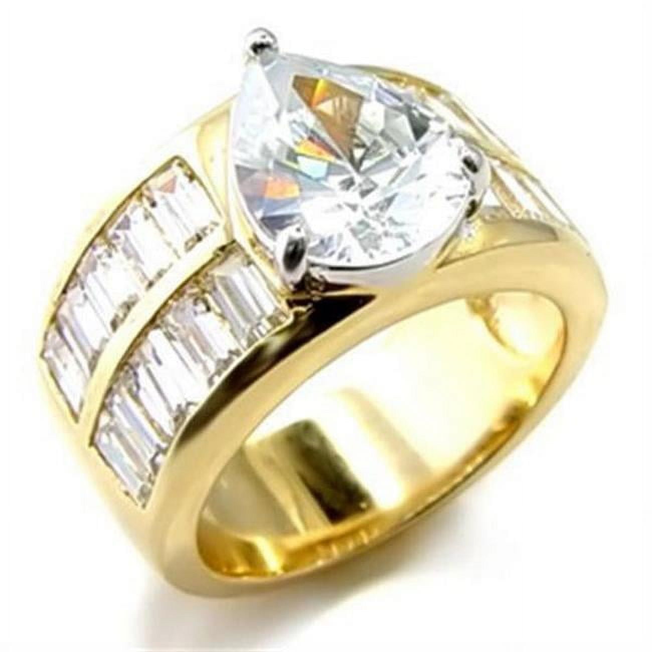 6X015-6 Gold & Rhodium Brass Ring with AAA Grade CZ, Clear - Size 6