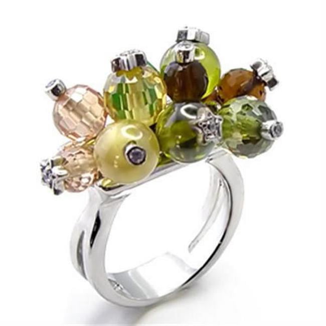 Rhodium Brass Ring with AAA Grade CZ, Multi Color - Size 8