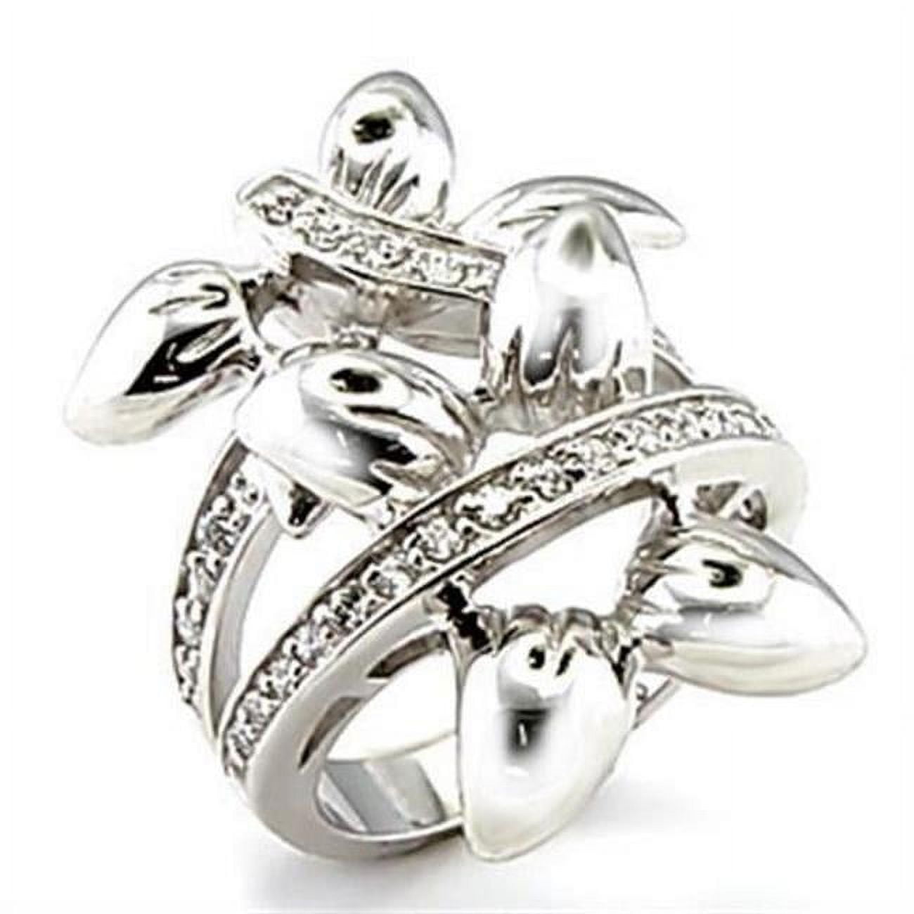 Rhodium Brass Ring with AAA Grade CZ, Clear - Size 6