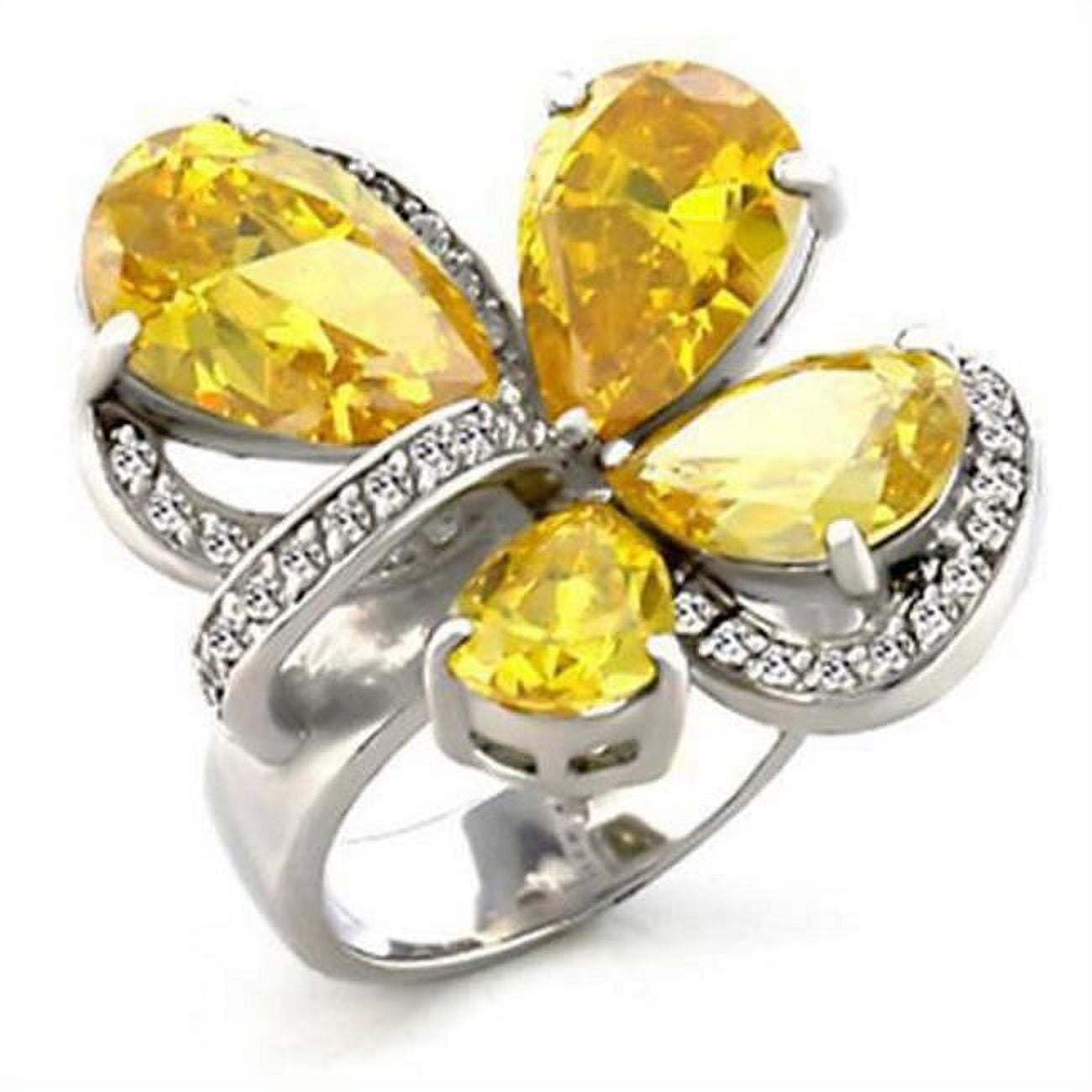 Rhodium Brass Ring with AAA Grade CZ, Topaz - Size 9