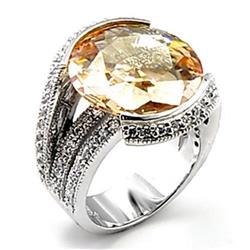 Rhodium Brass Ring with AAA Grade CZ, Champagne - Size 5
