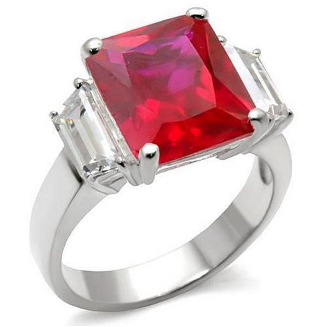 Picture of Alamode 6X061-5 High-Polished 925 Sterling Silver Ring with Synthetic Garnet&#44; Ruby - Size 5