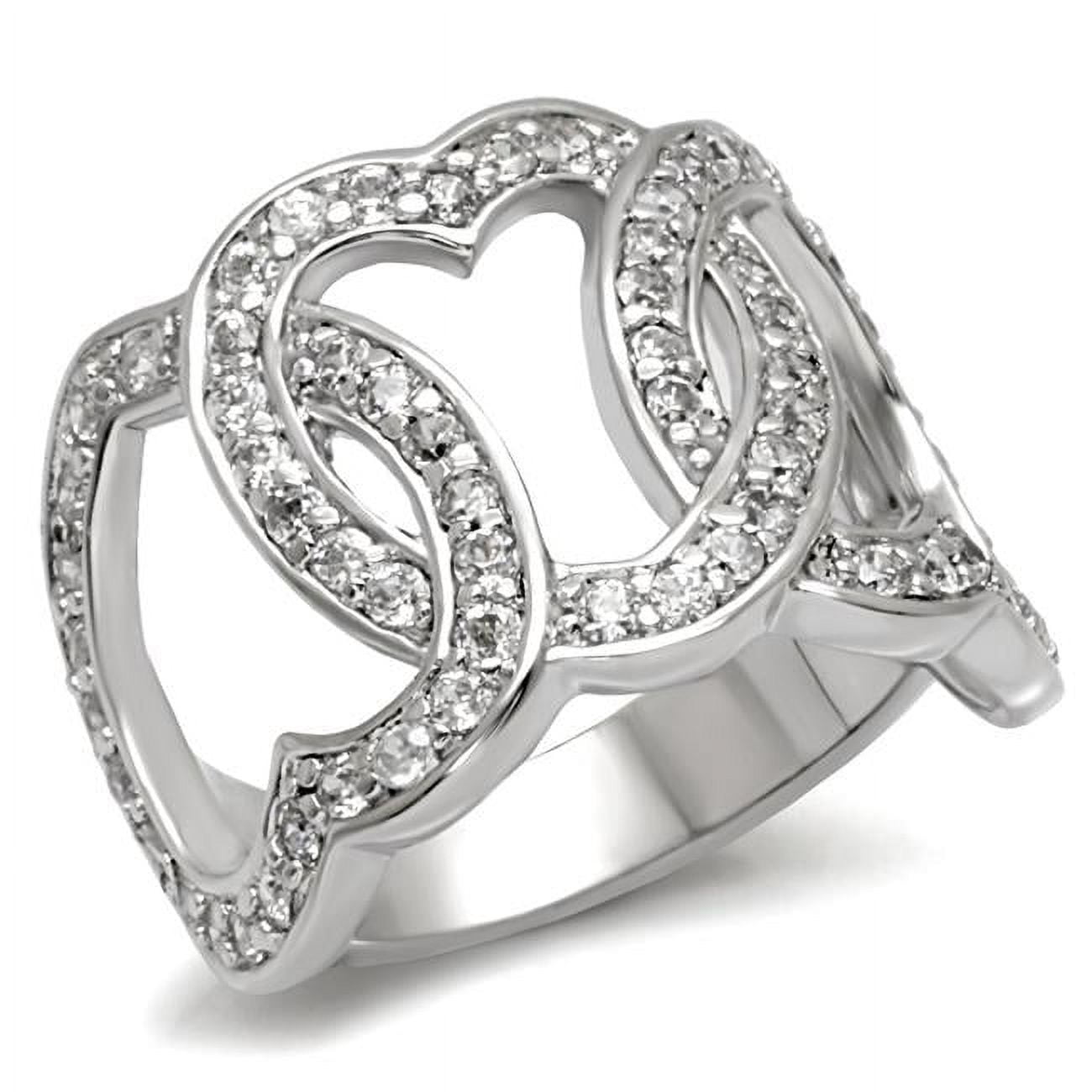 Rhodium Brass Ring with AAA Grade CZ, Clear - Size 6