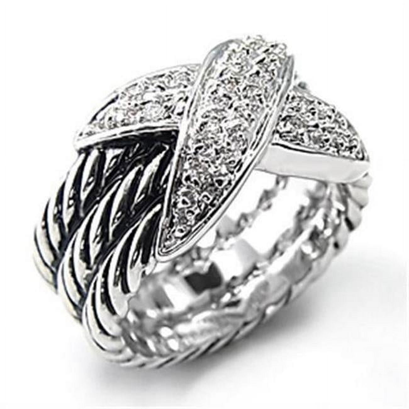 Rhodium Brass Ring with AAA Grade CZ, Clear - Size 6