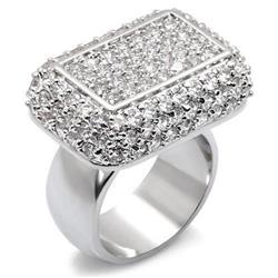 Rhodium Brass Ring with AAA Grade CZ, Clear - Size 6