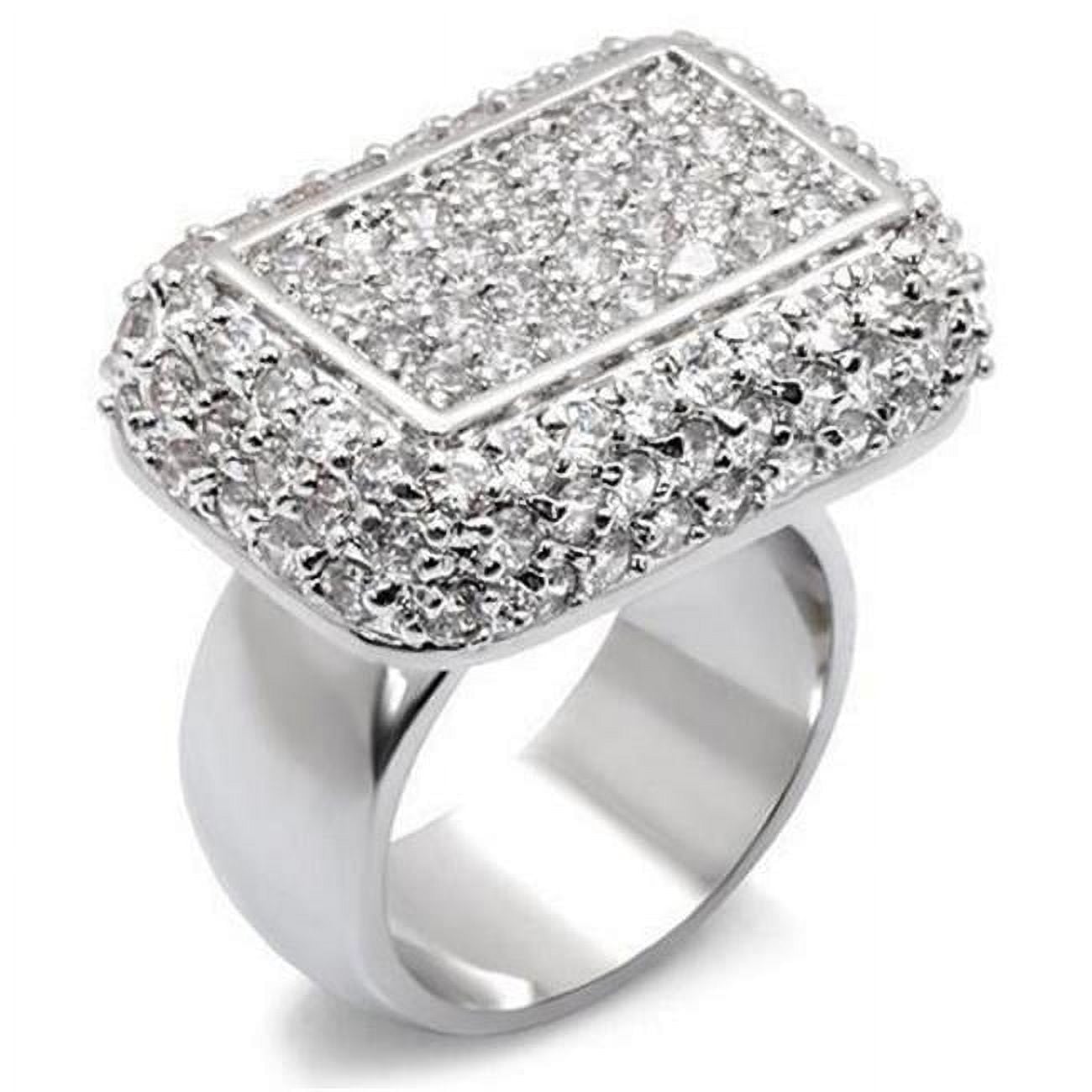 Rhodium Brass Ring with AAA Grade CZ, Clear - Size 7