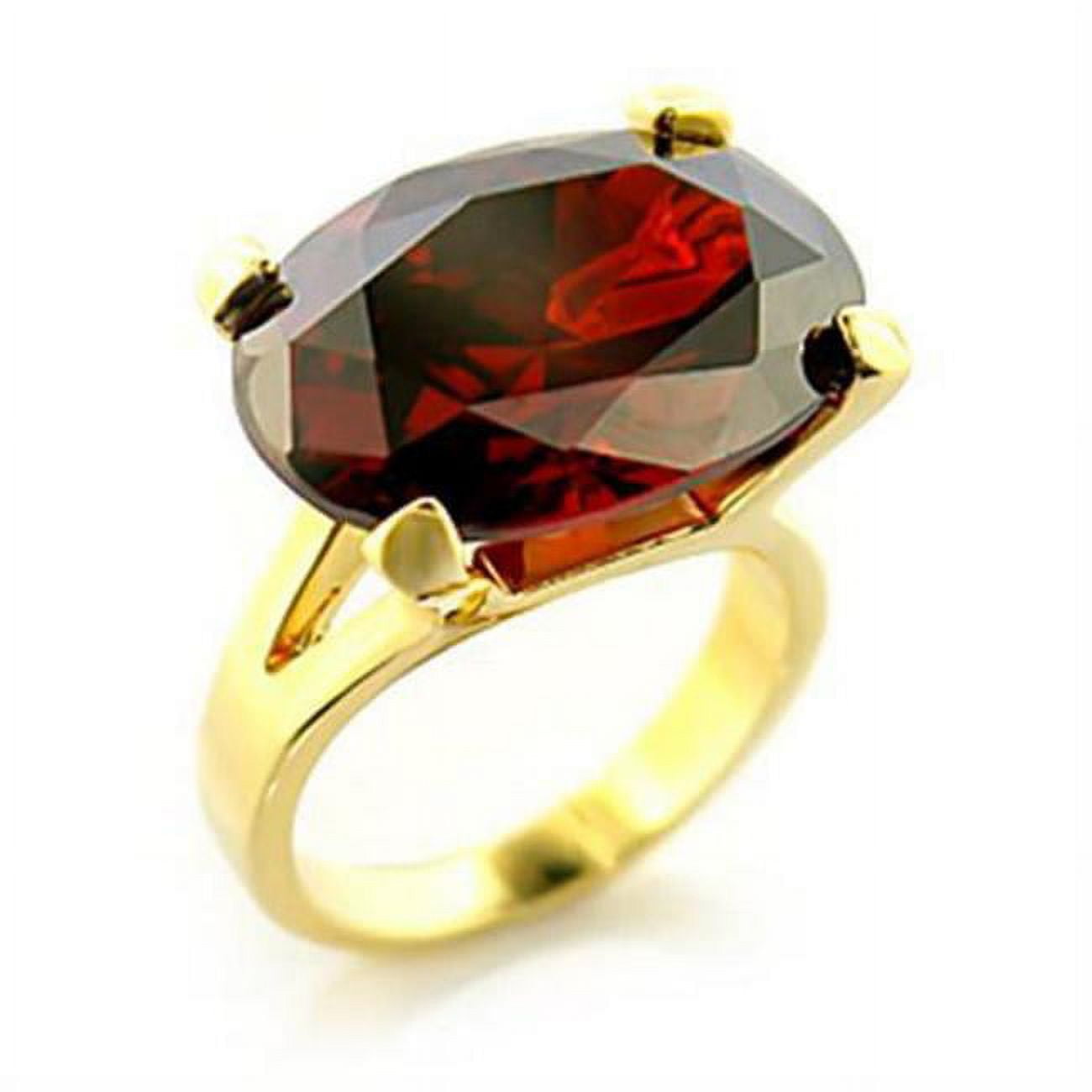 Gold Brass Ring with AAA Grade CZ, Garnet - Size 6