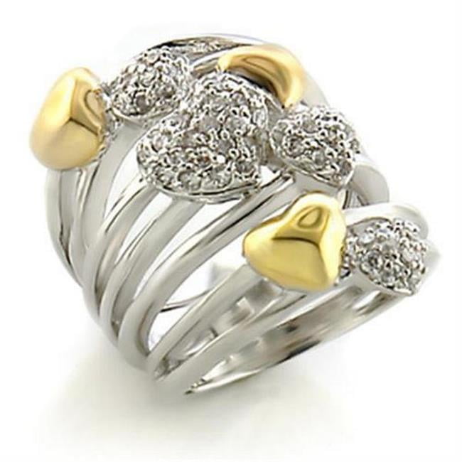 Gold & Rhodium Brass Ring with AAA Grade CZ, Clear - Size 5