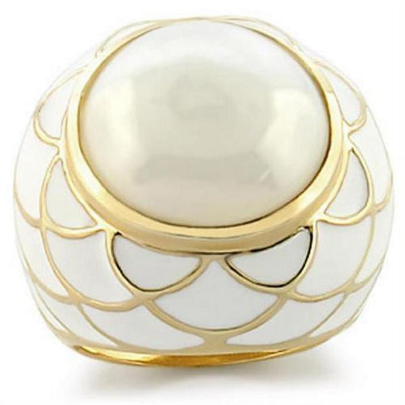 Picture of Alamode 9W185-6 Gold Brass Ring with Milky CZ, White - Size 6