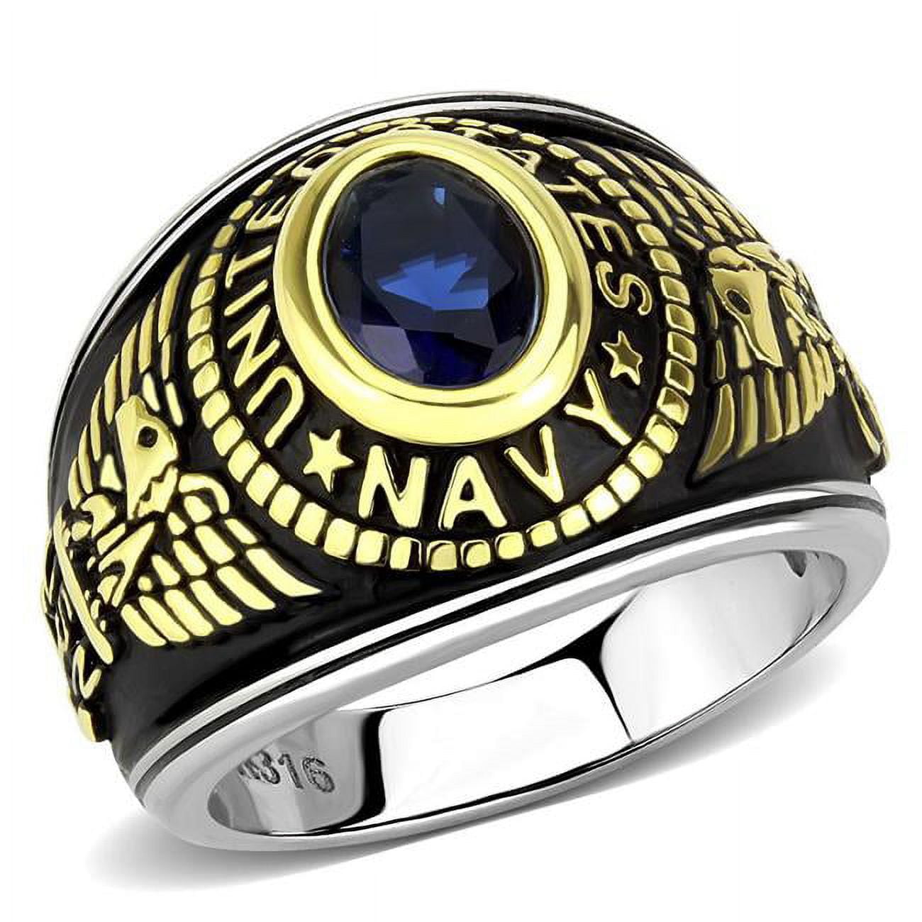 Two-Tone IP Gold Ion Plating Stainless Steel Ring with Synthetic Glass, Montana Blue - Size 5