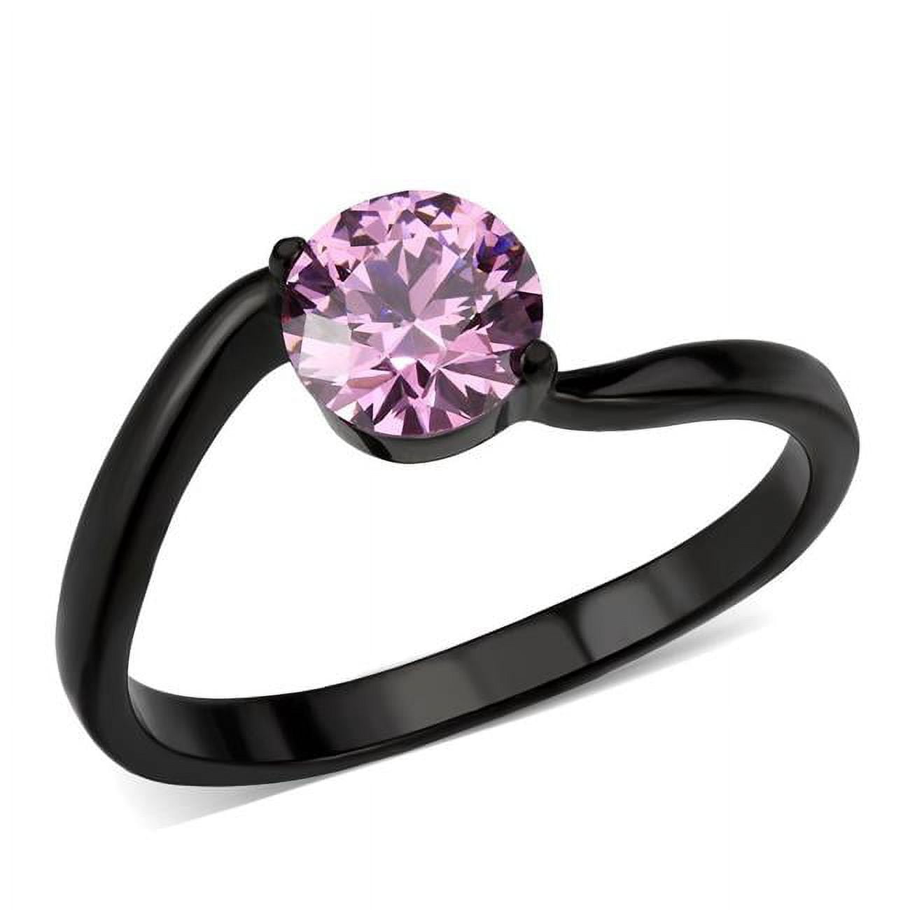 IP Black Stainless Steel Ring with AAA Grade CZ, Rose - Size 9