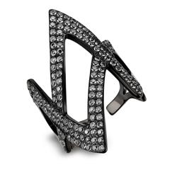 IP Black Stainless Steel Ring with AAA Grade CZ, Clear - Size 6