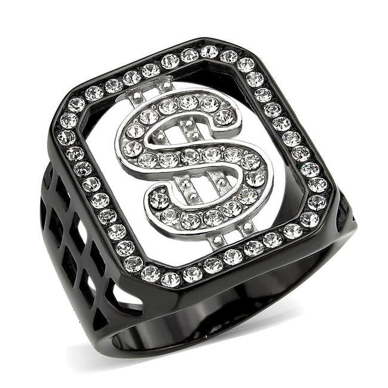 TK3758-10 Two Tone IP Black Ion Plating Stainless Steel Ring with Top Grade Crystal, Clear - Size 10