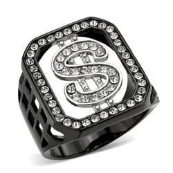 TK3758-13 Two Tone IP Black Ion Plating Stainless Steel Ring with Top Grade Crystal, Clear - Size 13