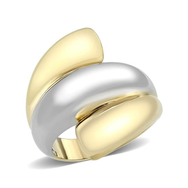 Two Tone IP Gold Ion Plating Stainless Steel Ring with No Stone, Size 9
