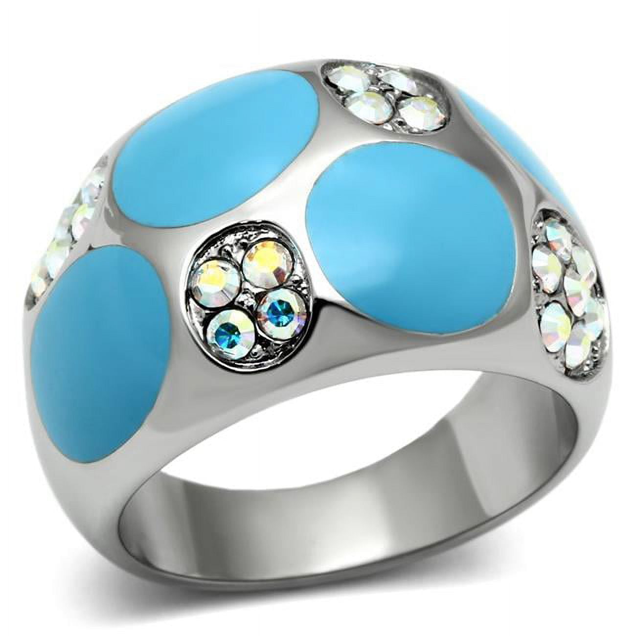 High Polished No Plating Stainless Steel Ring with Top Grade Crystal, Rainbow Effect Aurora Borealis - Size 6