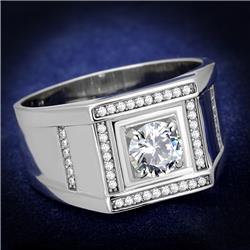 Men Rhodium 925 Sterling Silver Ring with AAA Grade CZ in Clear - Size 11
