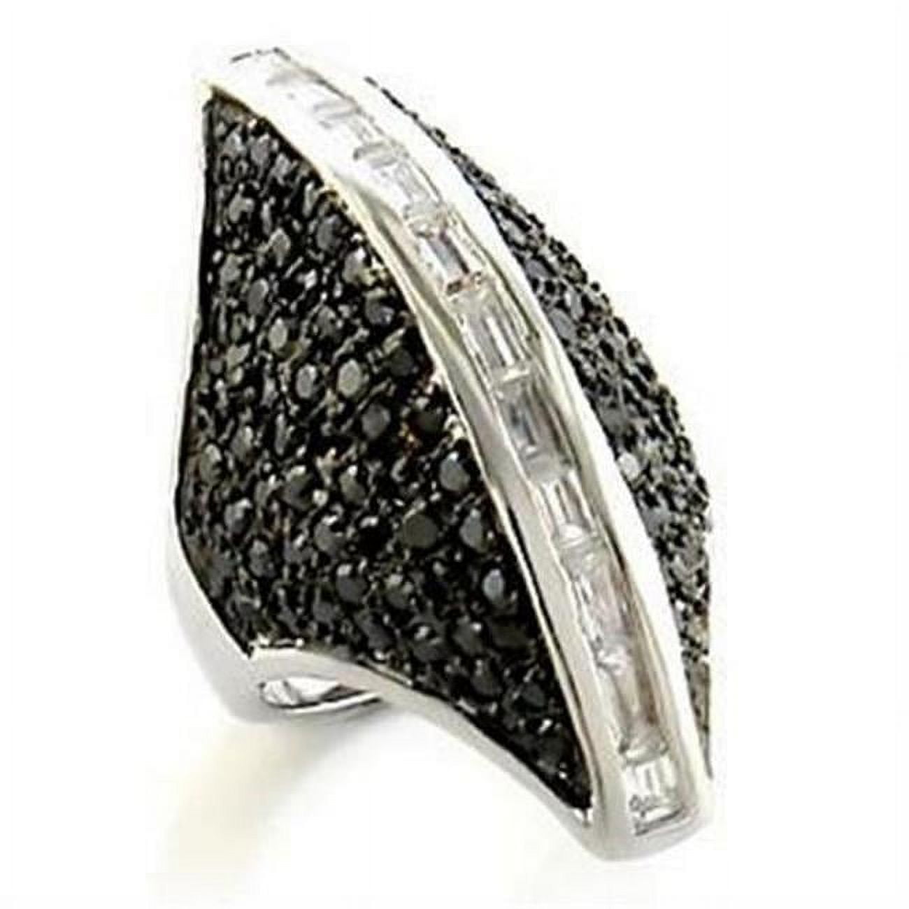 Rhodium & Ruthenium Brass Ring with AAA Grade CZ, Jet - Size 7