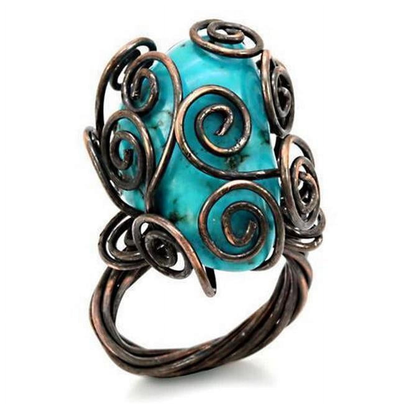 Antique Tone Brass Ring with Synthetic Turquoise, Turquoise - Size 6