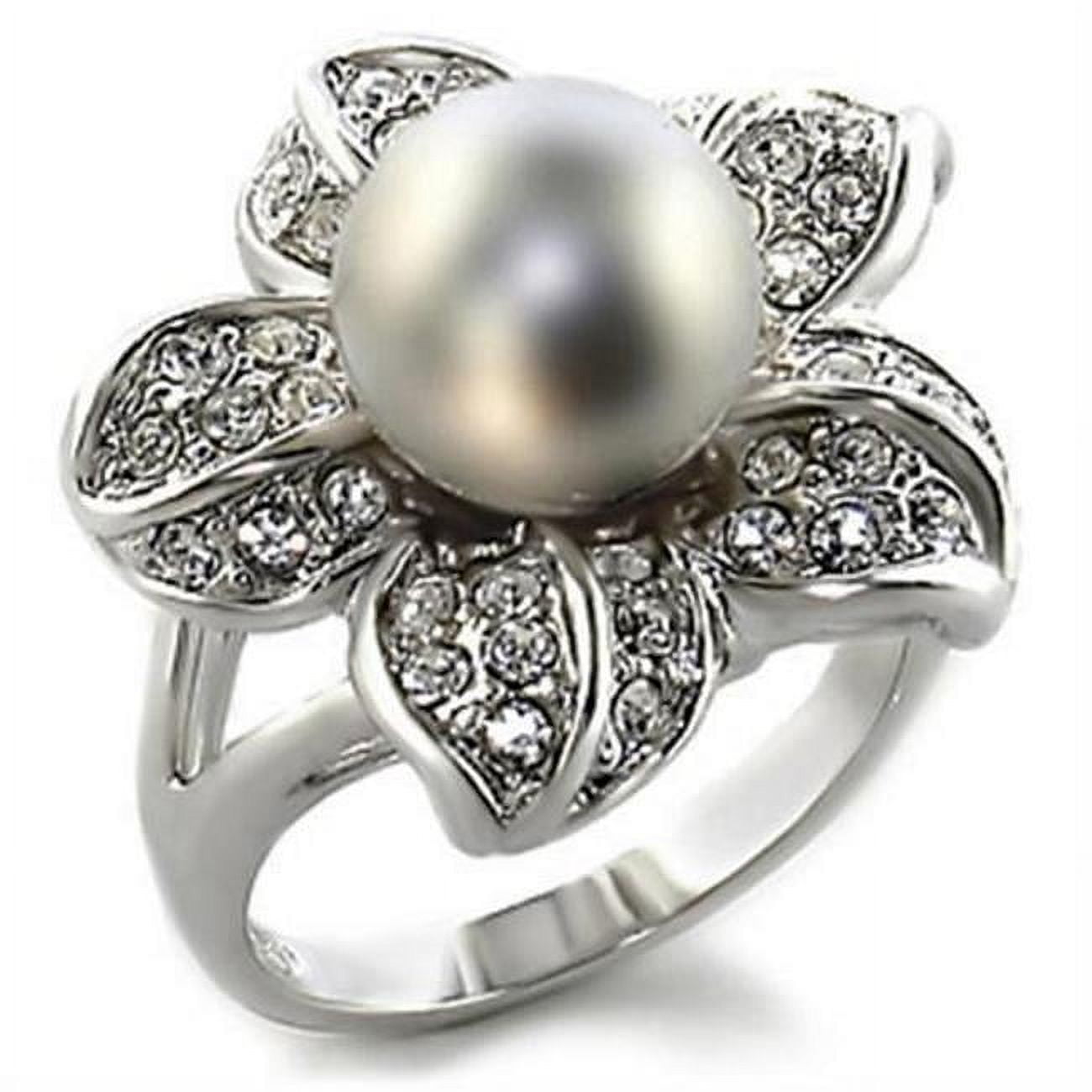 Picture of Alamode 0C108-10 Rhodium Brass Ring with Synthetic Pearl, Gray - Size 10