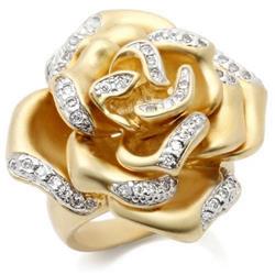 0W250-7 Matte Gold & Rhodium Brass Ring with AAA Grade CZ, Clear - Size 7