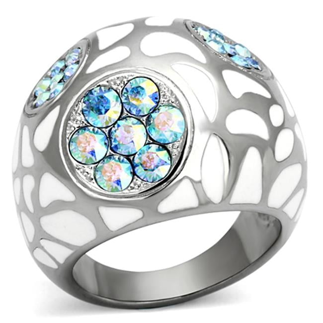 TK1172-5 High Polished No Plating Stainless Steel Ring with Top Grade Crystal, Aquamarine AB - Size 5