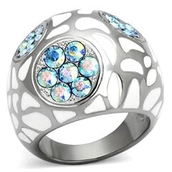 TK1172-8 High Polished No Plating Stainless Steel Ring with Top Grade Crystal, Aquamarine AB - Size 8