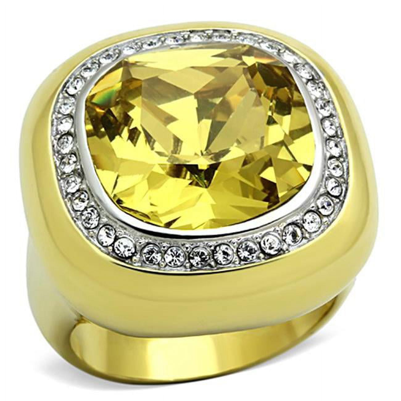 Two-Tone IP Gold Ion Plating Stainless Steel Ring with Synthetic Glass, Topaz - Size 5
