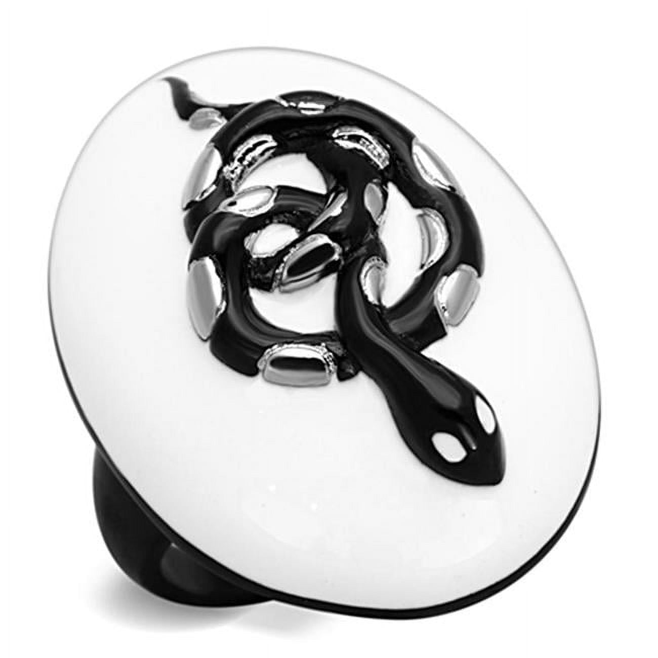 Two-Tone IP Black Stainless Steel Ring with Epoxy, White - Size 6