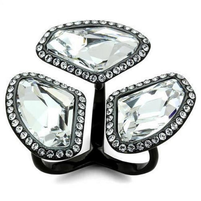 IP Black Ion Plating Stainless Steel Ring with Top Grade Crystal, Clear - Size 5